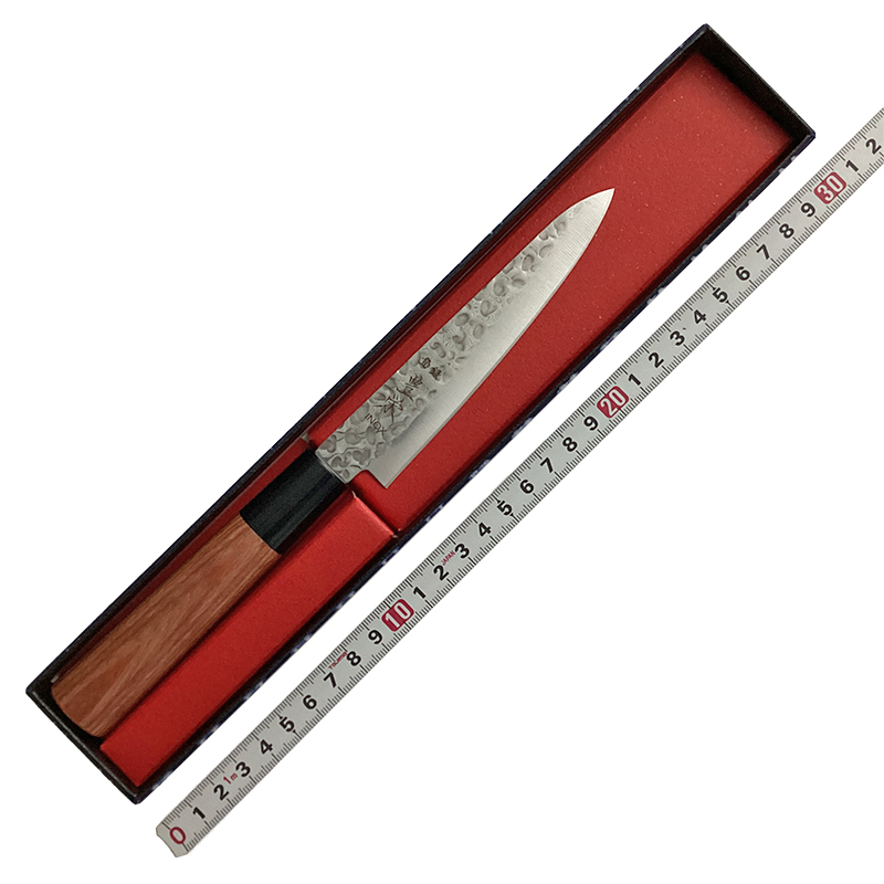 豊栄ＩＮＯＸ<br/>ＩＮＯＸ鎚目　茶合板丸柄　ペティ<br/>120ｍｍ