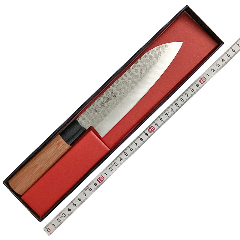 豊栄ＩＮＯＸ<br/>ＩＮＯＸ鎚目　茶合板丸柄　三徳<br/>170ｍｍ