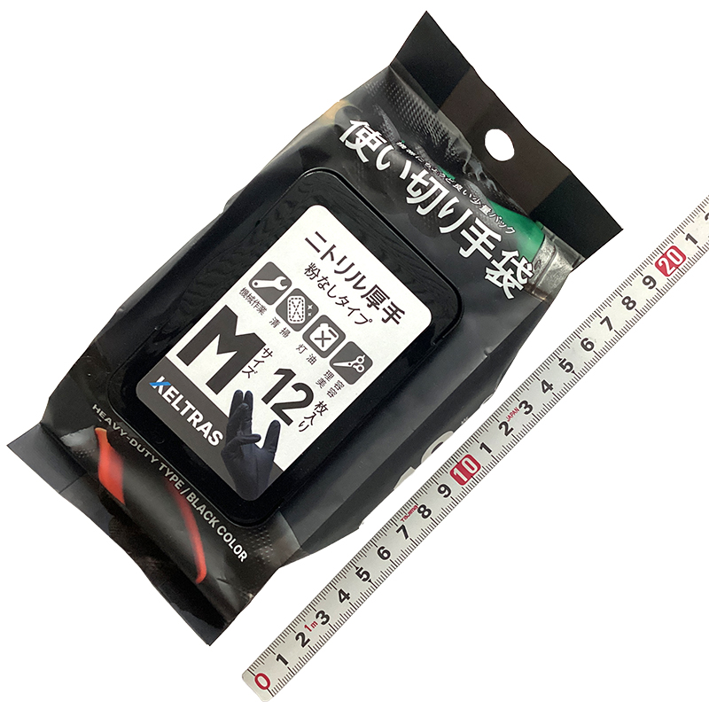 カジメイク<br>タ付き使い切りニトリル手袋　厚手　ＰＦ　１２枚入<br>